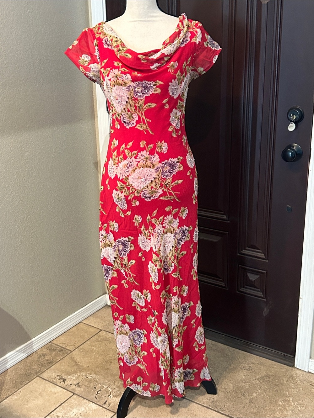 90s Floral Maxi Sheer Beaded Dress